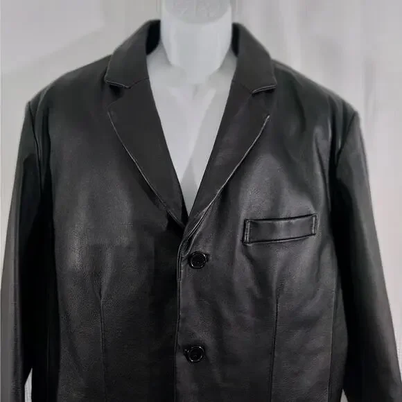 EXCELLED! LUXURIOUS BLACK GENUINE LEATHER TAILORED FREES JACKET, BLAZER! SZ M